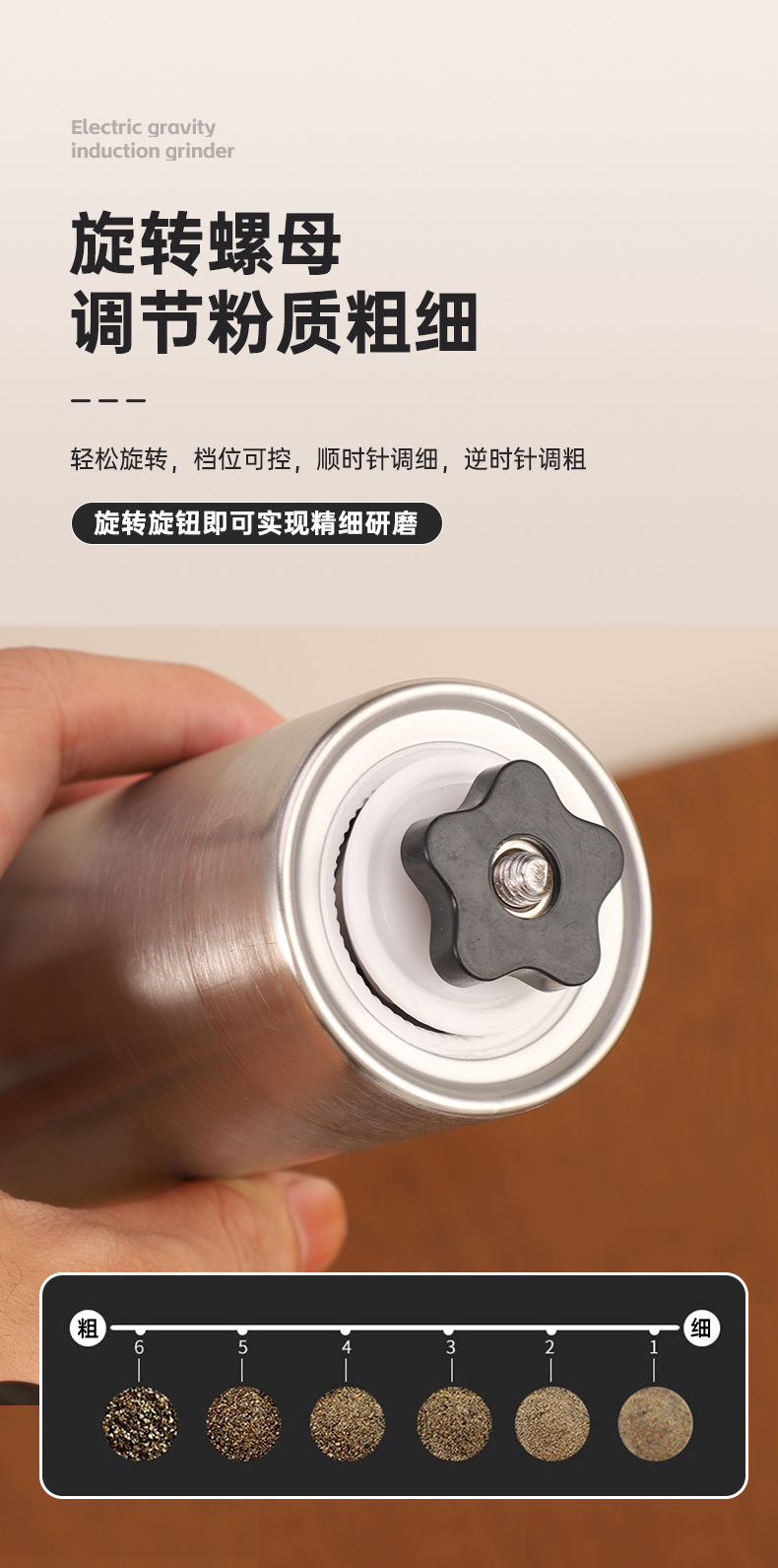 Stainless steel manual coffee bean grinder, hand-brewed, hand-cranked, compact, portable, mini and washable pic 3