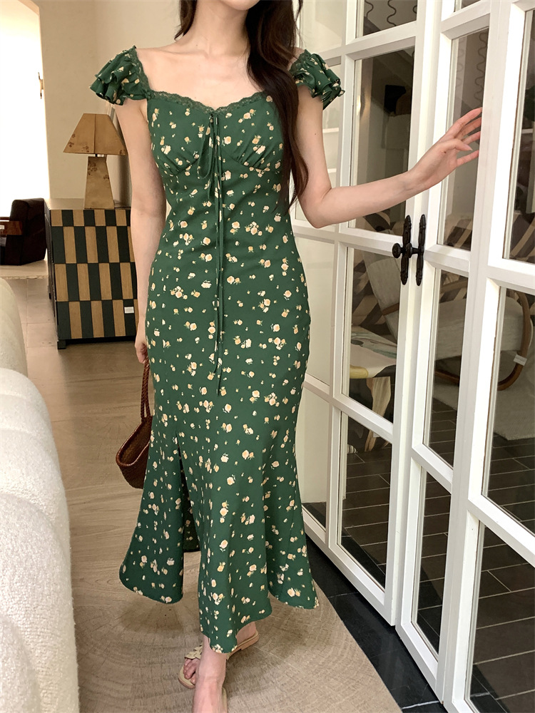 秀熙熙十三行2024夏季新款气质印花复古高腰短袖连衣裙女BS88041详情16