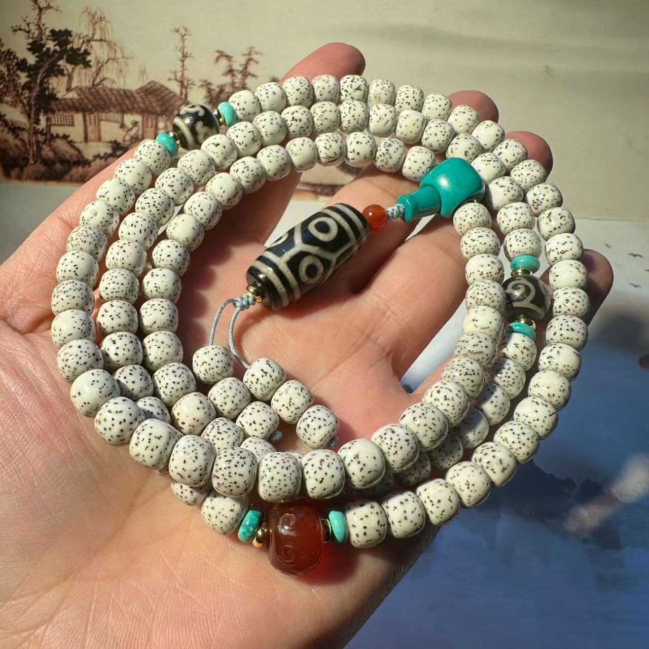 原生态星月菩提佛珠手串 星月菩提108颗佛珠海南黄金籽菩提念珠多圈手串玛瑙天珠文玩批发详情7