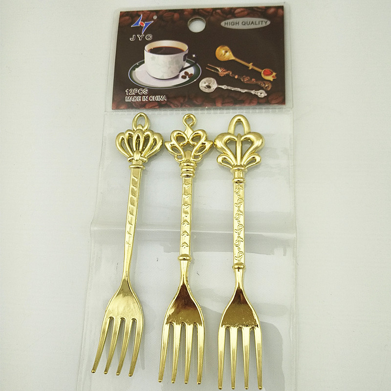 Retro crown fruit fork set in gold, silver and bronze colors, creative and fashionable 4-finger fork, retro fork, auspicious and lucky knot pic 15