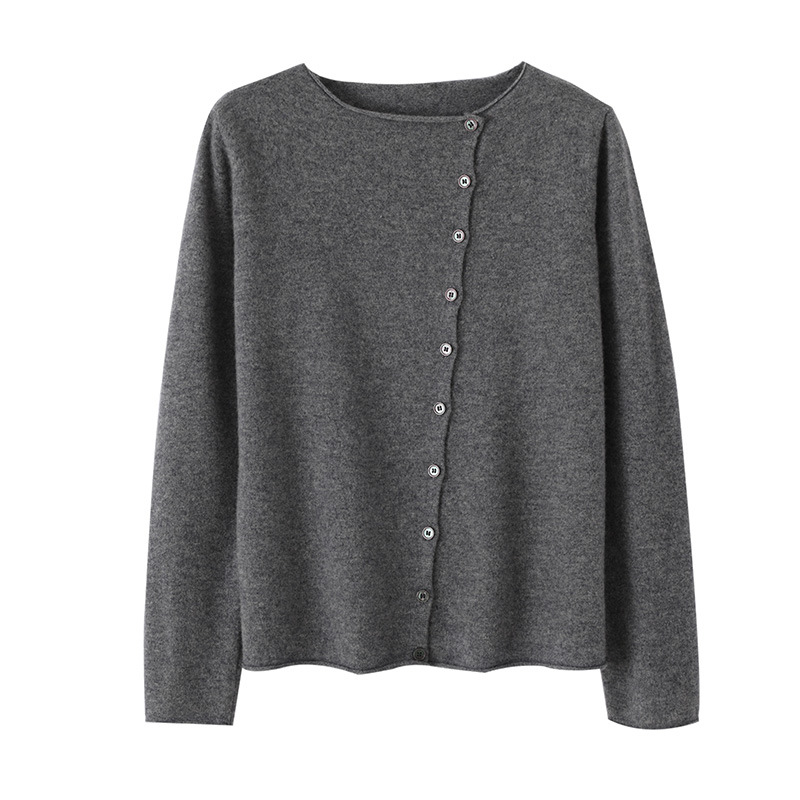 秋冬季新款纯羊毛开衫针织打底衫一字领爆款羊毛衫宽松大码详情7