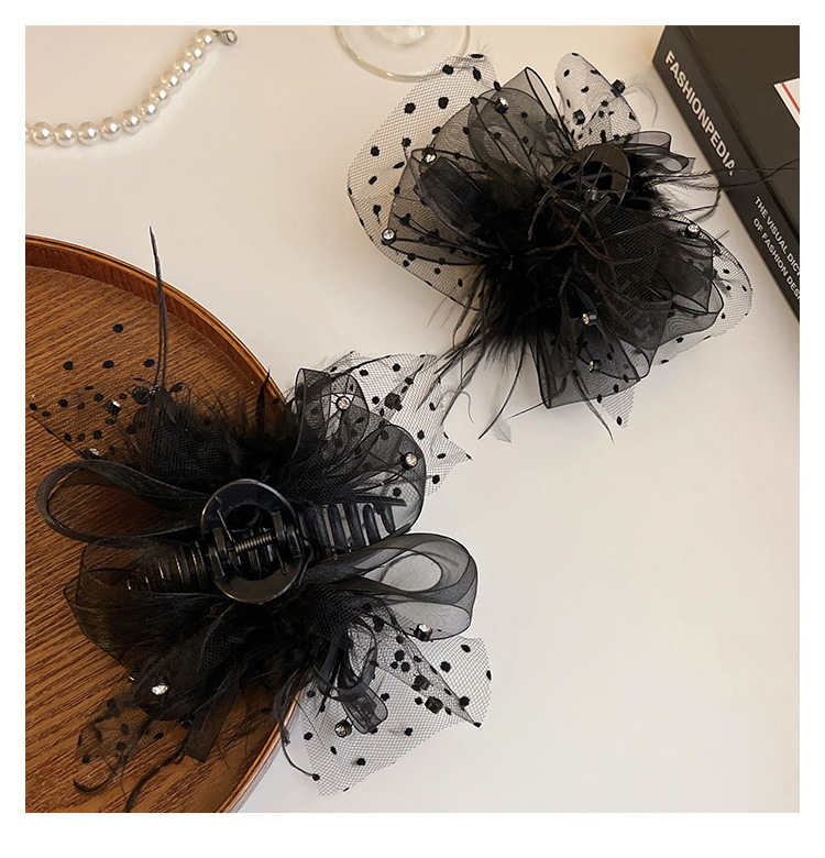 Summer new double-sided feather mesh bow clip, sequined princess on the run hair clip, black lace shark clip pic 16