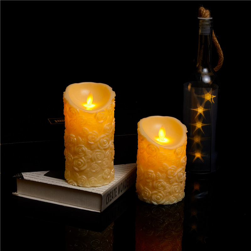 Tearful swaying simulation led electronic candle lamp for home and wedding decoration, romantic electronic candle with rose pattern pic 3
