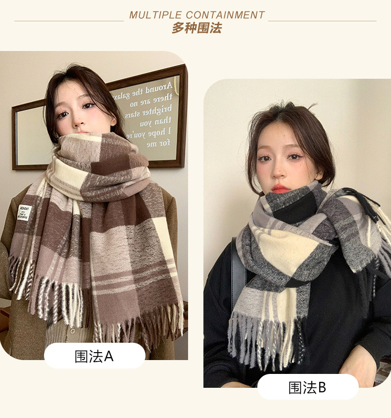 Wholesale of new autumn/Winter 2024 faux cashmere scarves for women, thick and warm outerwear with shawls, and simple student checkered scarves pic 6