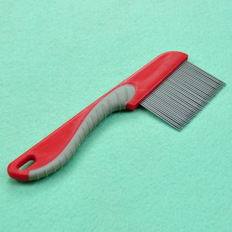 Pet comb, long needle, dense teeth, flea comb, colorful plastic grooming comb, pet stainless steel needle pic 3