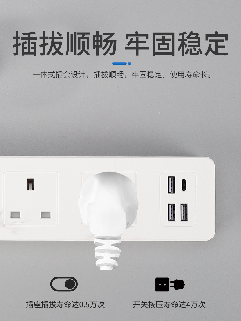 跨境电商带延长线插座中东排插英式英标排插防雷usb快充工厂直销详情6