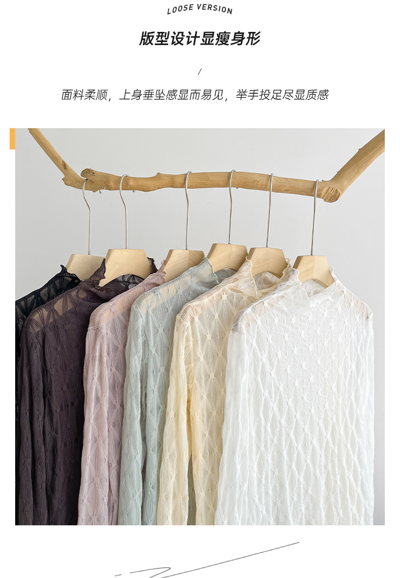 A new Korean-style slimming and sexy lace base layer with a black ear-trimmed high-neck and long-sleeved top for women pic 6