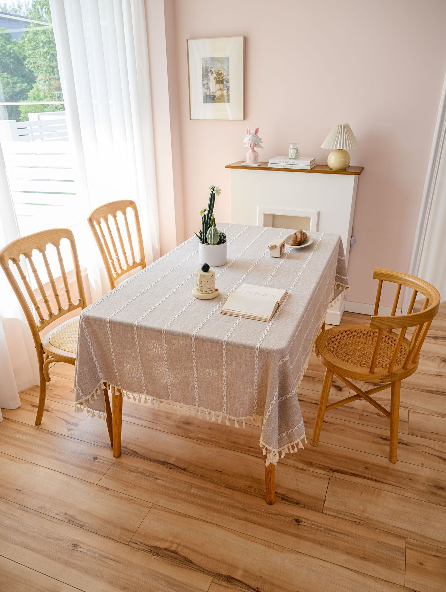 Cross-border three-dimensional embroidered striped tablecloth, popular black solid color, white cotton and linen tablecloth cover, fabric outdoor party pic 44