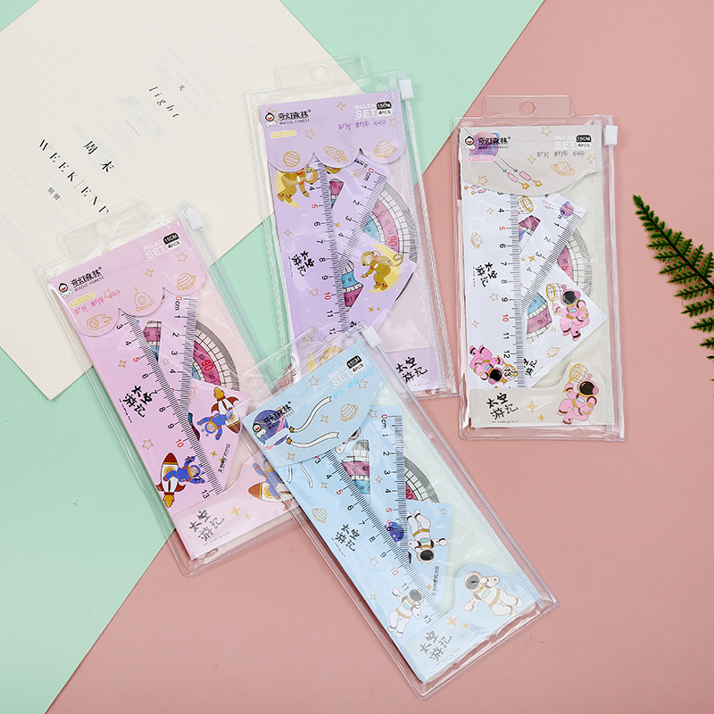Ruler set, Unicorn cartoon student ruler set, 15cm straight ruler, set of set, protractor, 4-piece custom ruler pic 21