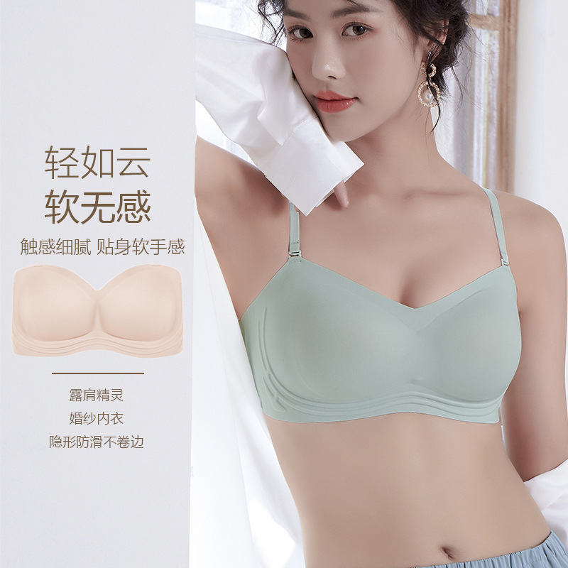 无肩带内衣女聚拢防滑抹胸可拆卸肩带少女裹胸上托隐形无痕文胸详情2