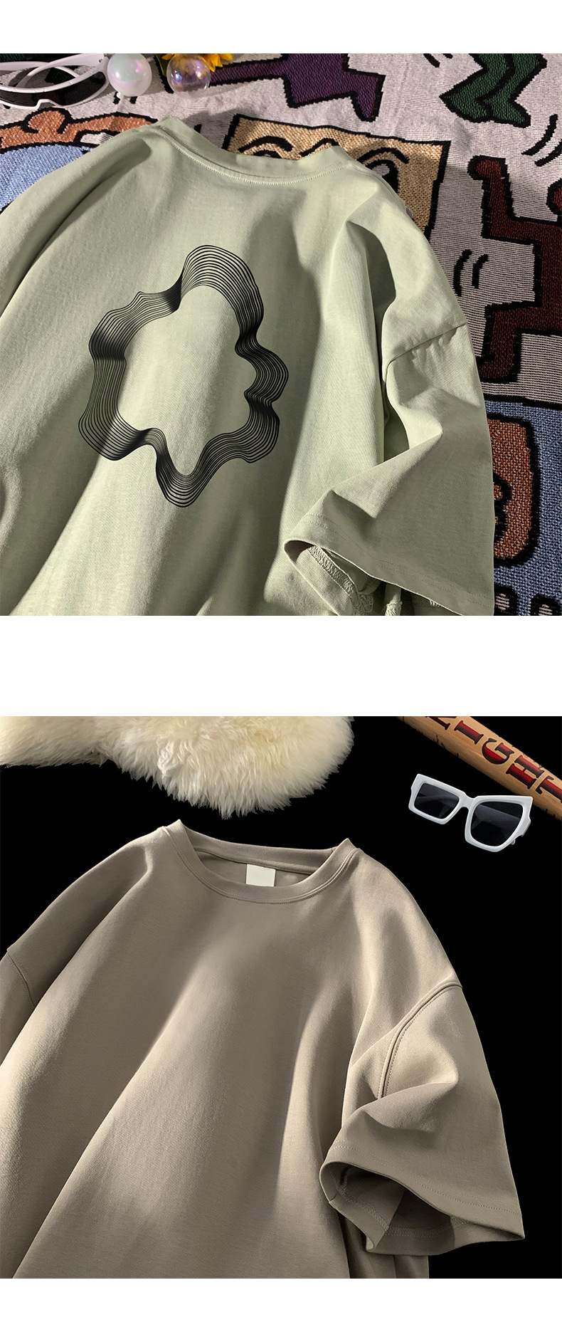 卡通印花纯棉重磅短袖T恤男夏季潮牌ins半袖打底衣服港风宽松体恤详情9