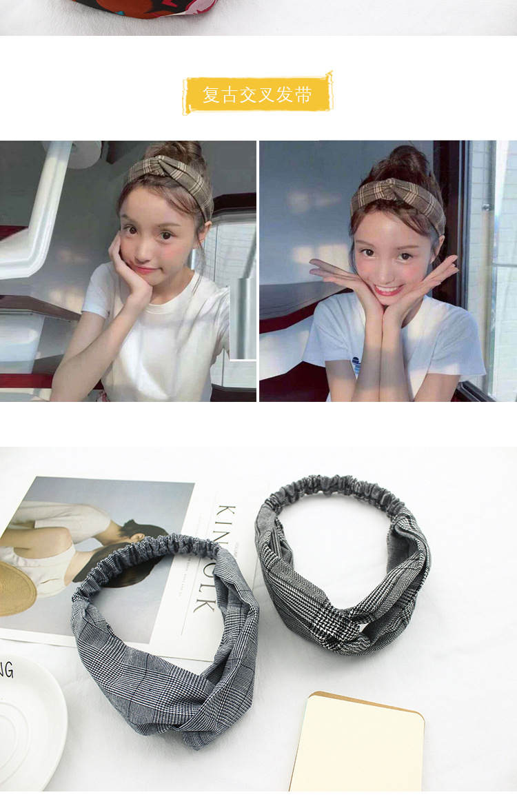 Wholesale of cross-shaped hair bands, Korean fresh and simple elastic facial cleansing hair ties, narrow-edge floral fabric hair bands pic 17