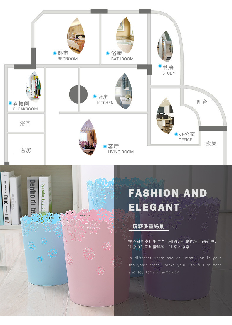 3061 Storage bin for miscellaneous items, garbage bin, office wastebasket, small flower arrangement bin, plastic trash can, fresh and clean pic 2