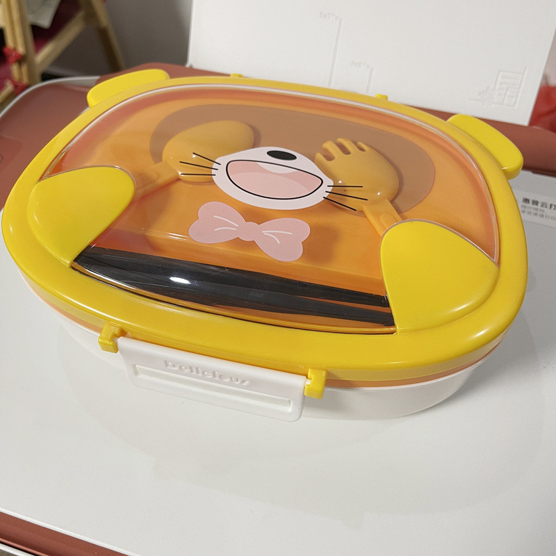 儿童分格餐盘可爱卡通幼儿园小学生带餐具宝宝保温便当饭盒汤匙叉详情10