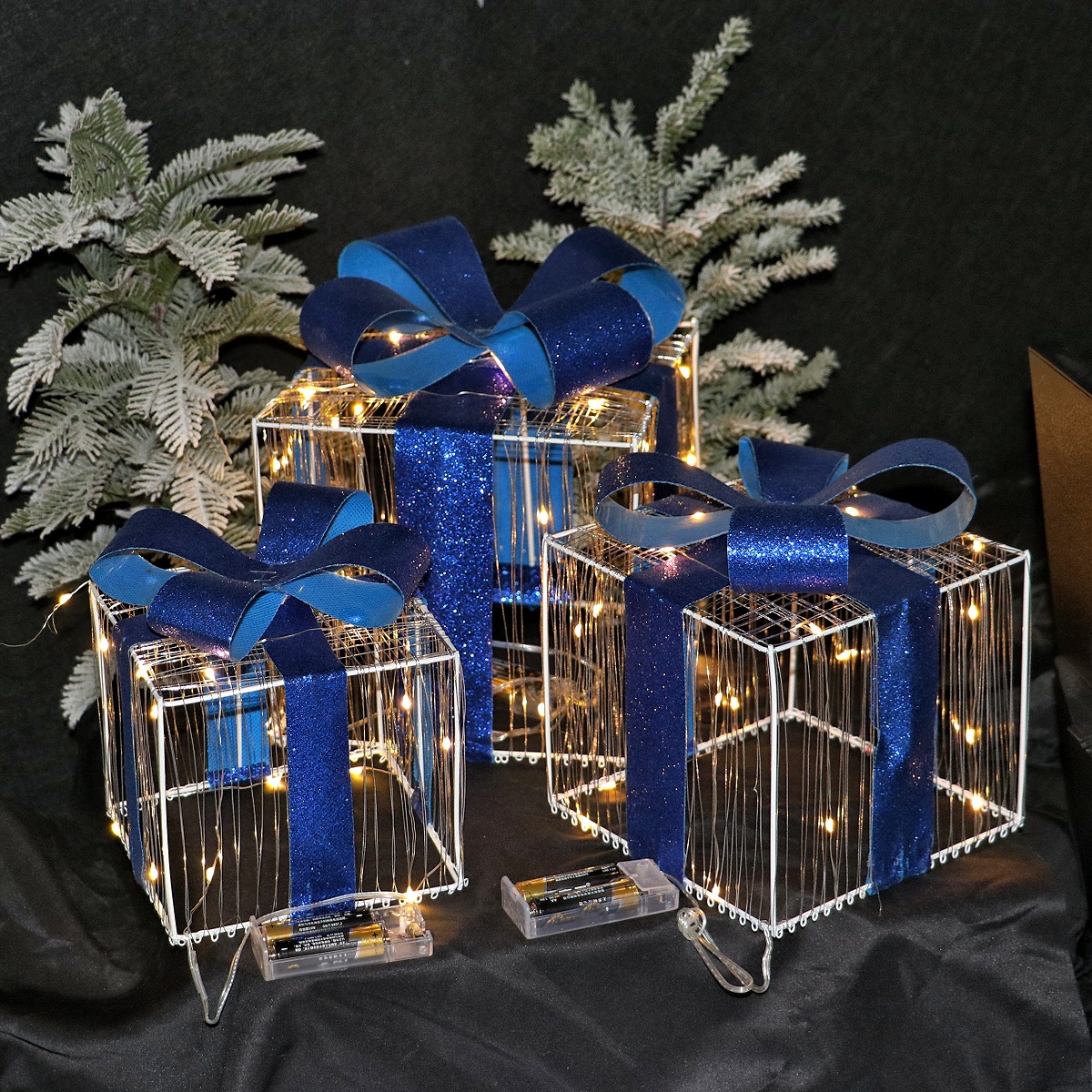 2025圣诞树顶星 铁艺发光带灯立体五角星 树顶星金粉圣诞树顶装饰详情1