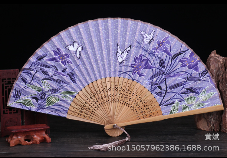中国风礼品真丝竹扇子日式和风扇百合花系列 折扇批发舞蹈道具扇详情14
