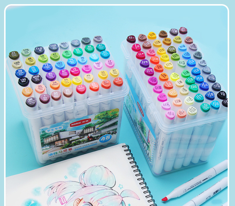 批发双头创意马克笔pp油性马克笔盒子彩色马克笔学生专用套装80色详情25