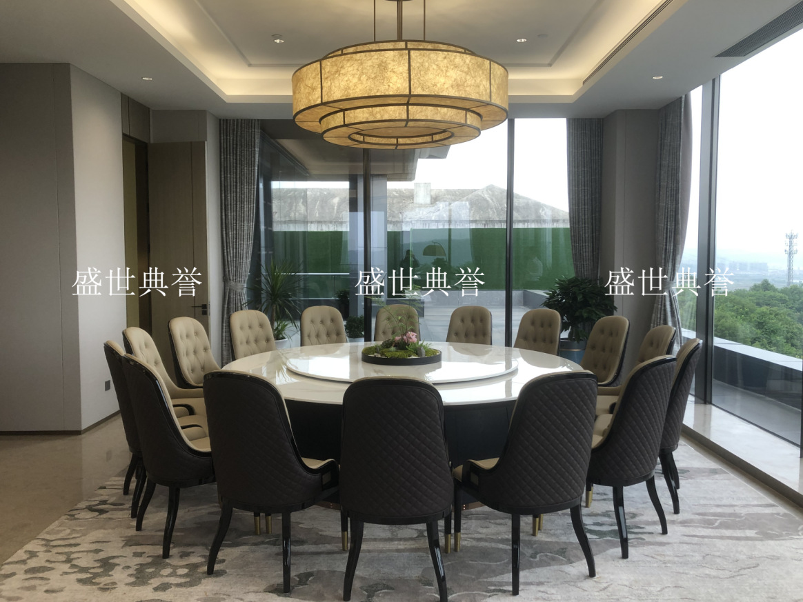 Solid wood furniture for five-star hotels in Hangzhou, seafood style, marble electric dining table, high-end club, light luxury large round table pic 21