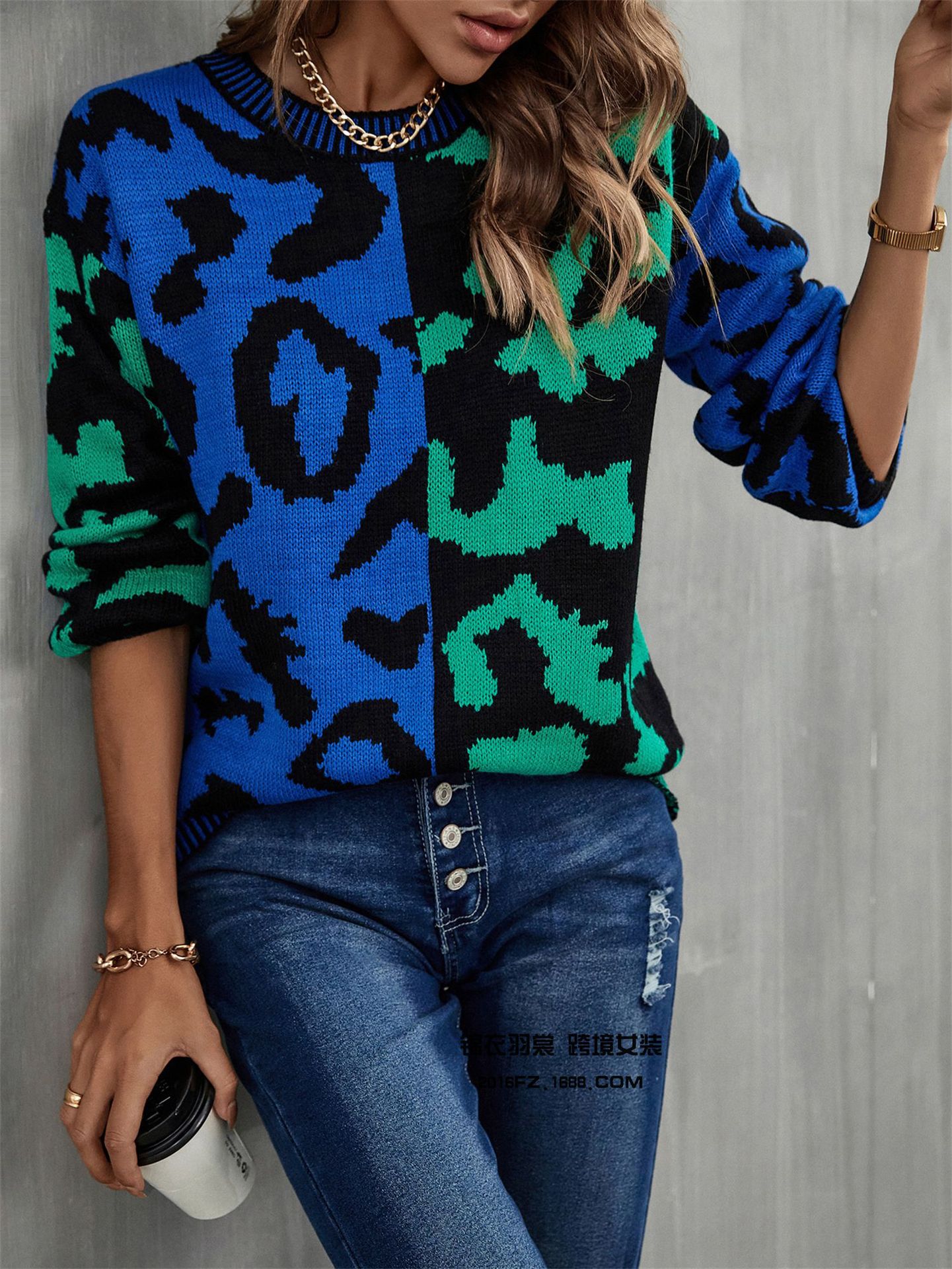 2025 primavera nuevo estilo europeo y americano de comercio exterior estilo de explosión amazon suéter leopardo patchwork mezcla jersey jersey jersey pic 16