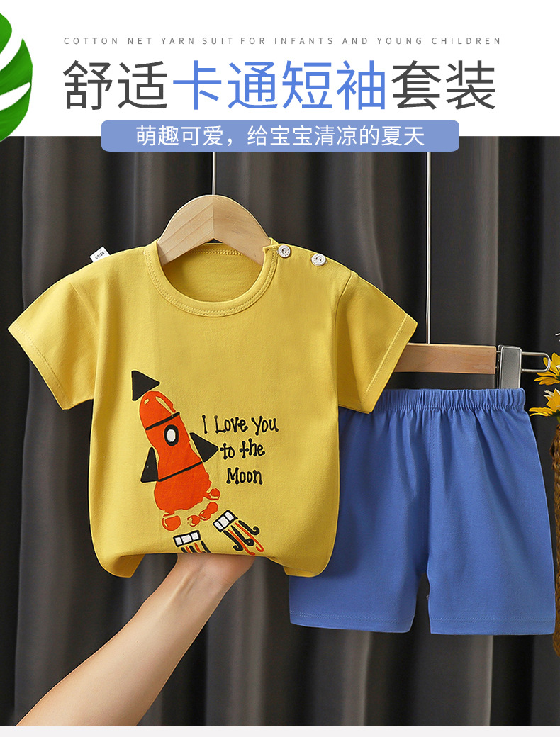 儿童短袖套装纯棉夏季新款宝宝短裤衣服男童夏装女童t恤童装批发详情1