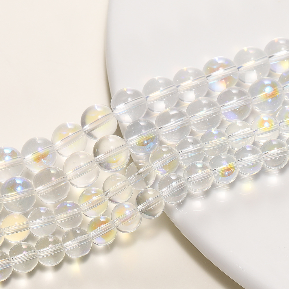 White frosted crystal moonstone, round beads, transparent glass, gradient and dazzling scattered beads, diy bracelet material pic 16