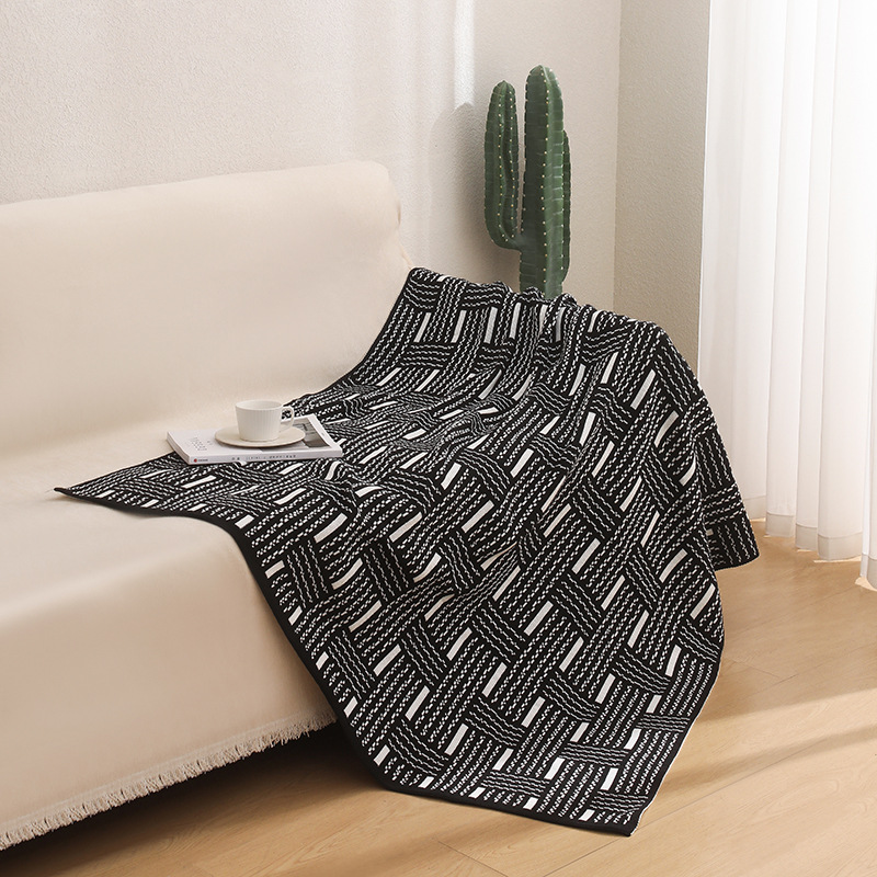 Nordic light luxury sofa blanket, Fair Island retro black and white woven office nap blanket, autumn and winter cover blanket, knitted blanket pic 6