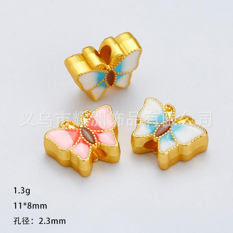 Ancient-style sand gold small hole accessory, butterfly enamel blue butterfly Love flower Jingtai pendant, colorful double-sided butterfly beaded bracelet pic 4