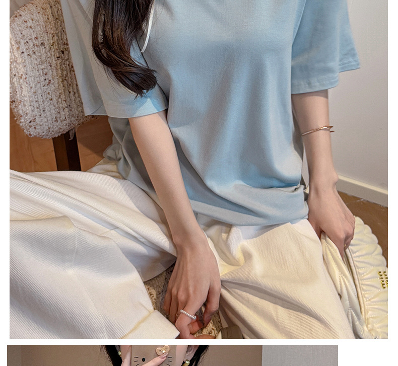 现货欧货大版型宽松基础款短袖t恤女式夏季落肩2025V领上衣莫代尔详情23