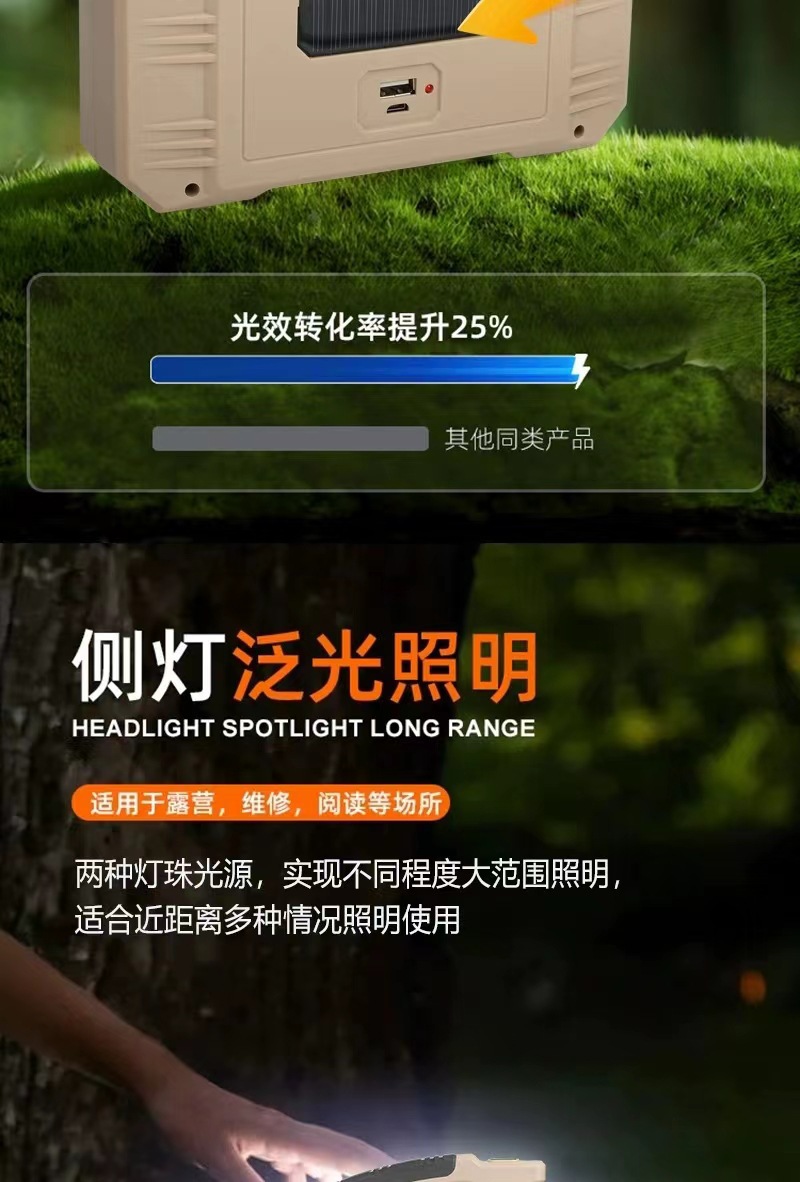太阳能强光手提工作灯手电筒超亮充电探照灯夜市摆地摊照明露营灯详情6