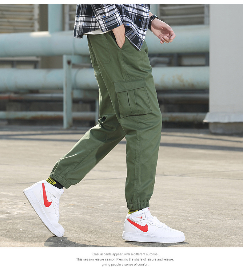 Pantalones de carga para hombres venta al por mayor primavera/otoño moda de día de algodón multibolsillos pantalones de pie cordones para hombres pantalones deportivos versátiles pic 24