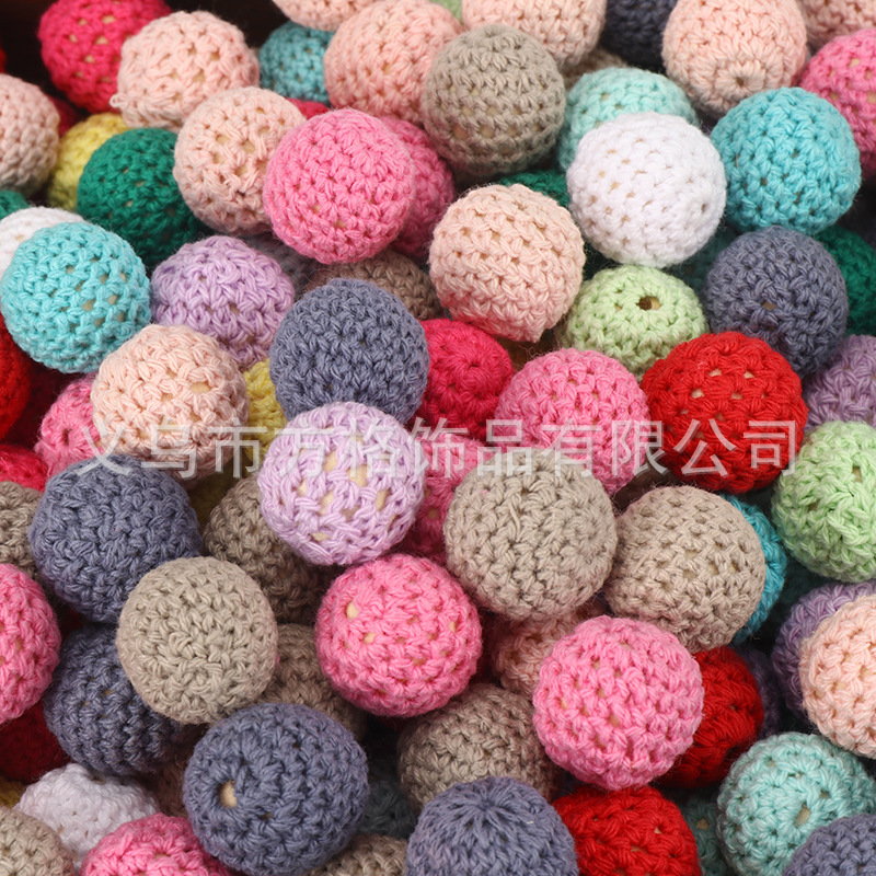 Colorful woolen wood beads, handmade crochet, woolen crochet balls, DIY teeth grinding toys, necklaces, accessories, loose beads pic 1