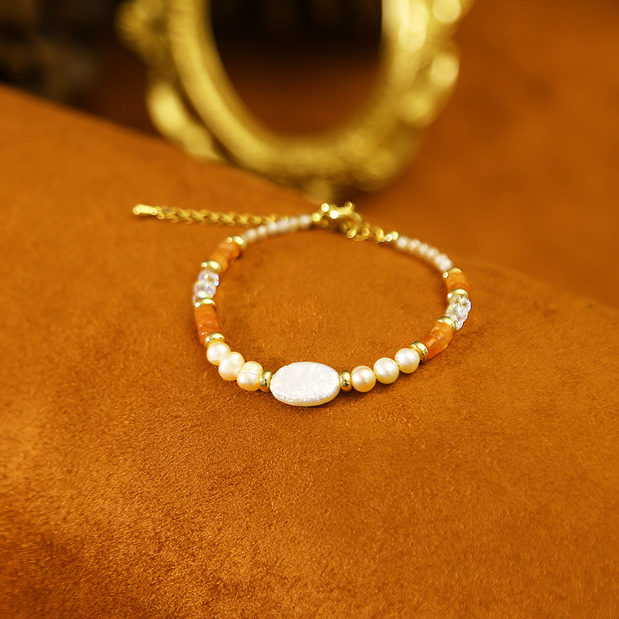 橙水晶东陵天然巴洛克珍珠百搭手链小众设计轻奢手镯闺蜜学生手饰详情3