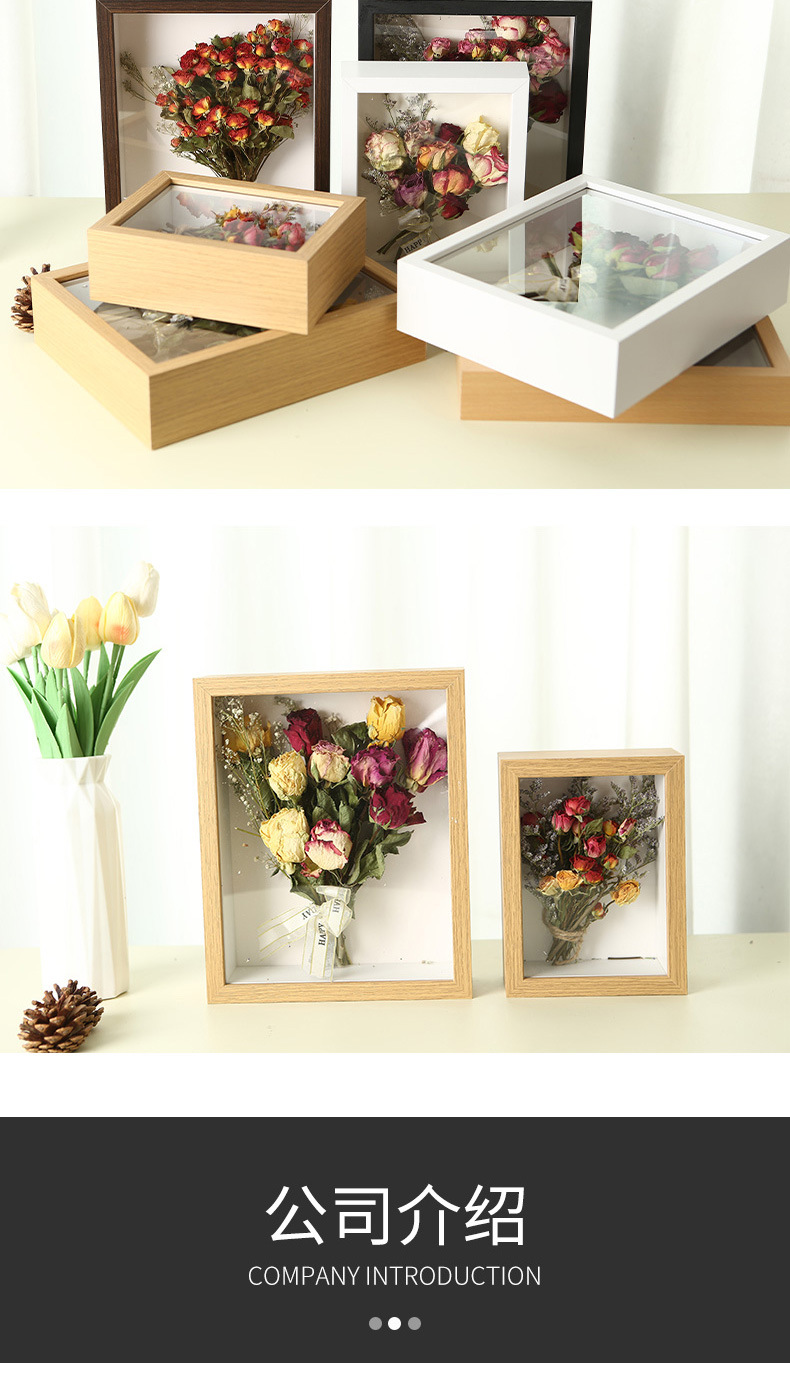 520 Lover Hollow Three-dimensional Dried Flower Photo Frame, solid wood texture, hollow frame, high-end style, specimen frame display stand, 6-inch decorative piece pic 27