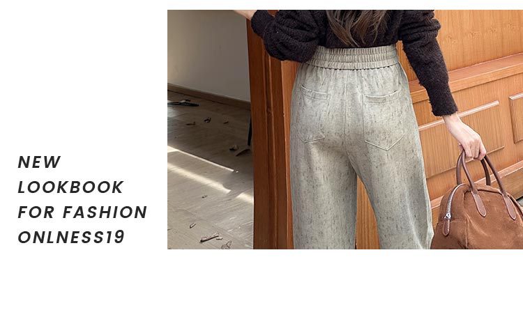 针织炒花简喇裤女秋灰色天丝休闲长裤垂感休闲宽松金色直筒裤详情8