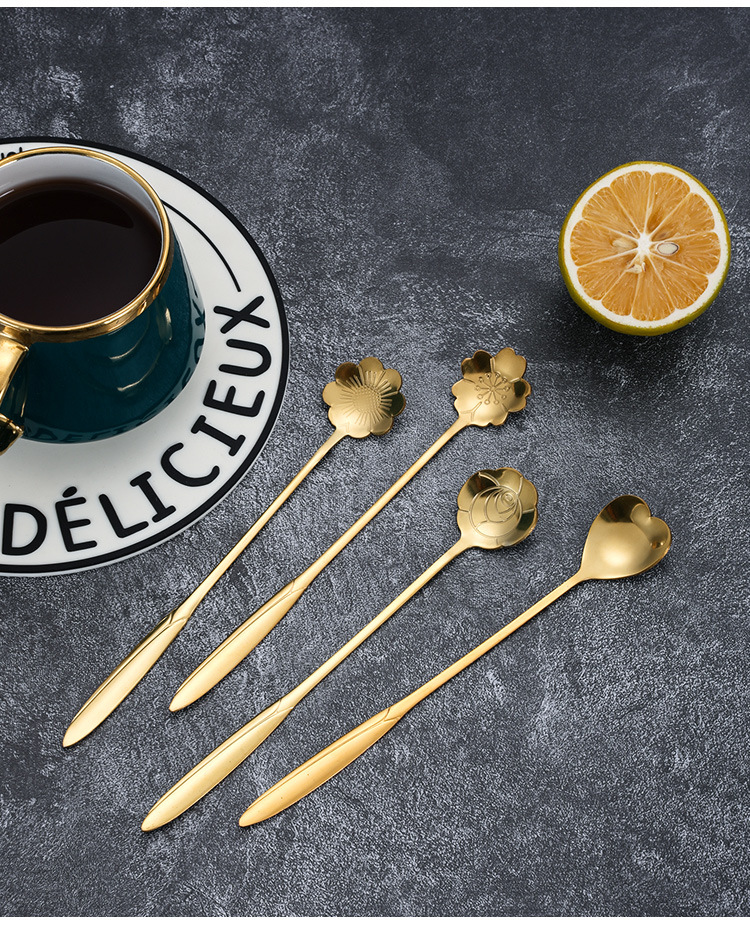 不锈钢樱花勺玫瑰勺搅拌勺玻璃早餐杯婚礼玫瑰花伴手礼咖啡勺冰勺详情12