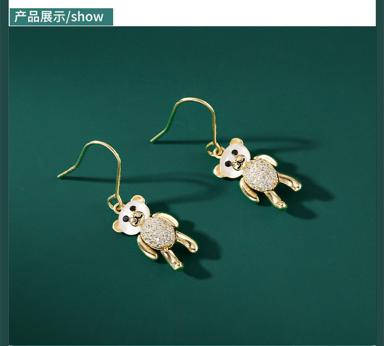 雅施丽芙S925银饰小熊微镶猫眼石锆石可爱精致小清新耳钩耳环女详情7
