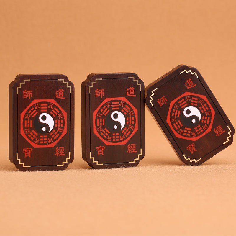 A light-struck jujube wood inlaid with raw cinnabar five-way Wealth god pendant, a Taoist ritual item necklace, Yin-Yang Taiji Bagua pic 9