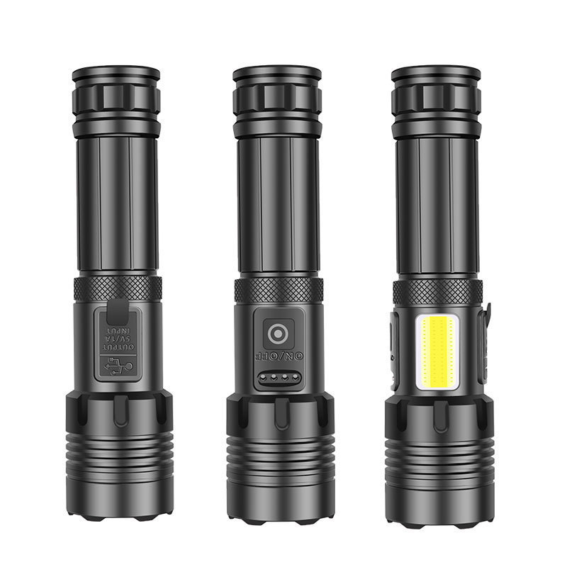 跨境XHP70+COB红白光强光手电筒 变焦P70手电筒 USB充电手电筒详情5