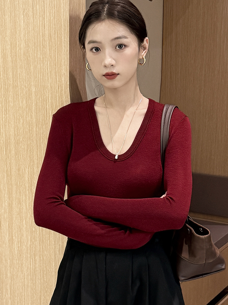 安可拉红羊毛衫设计感秋冬新款长袖针织打底衫修身显瘦上衣女详情1