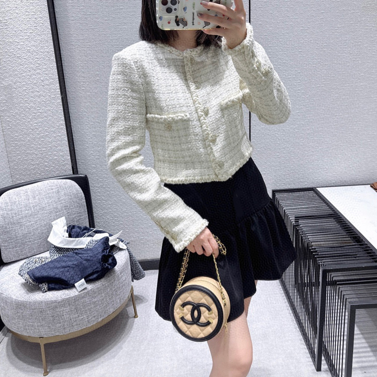 BW61257 Chanel-style coat, Korean-style fashionable socialite girl, gradient contrasting color woven coarse tweed short cardigan, autumn pic 9