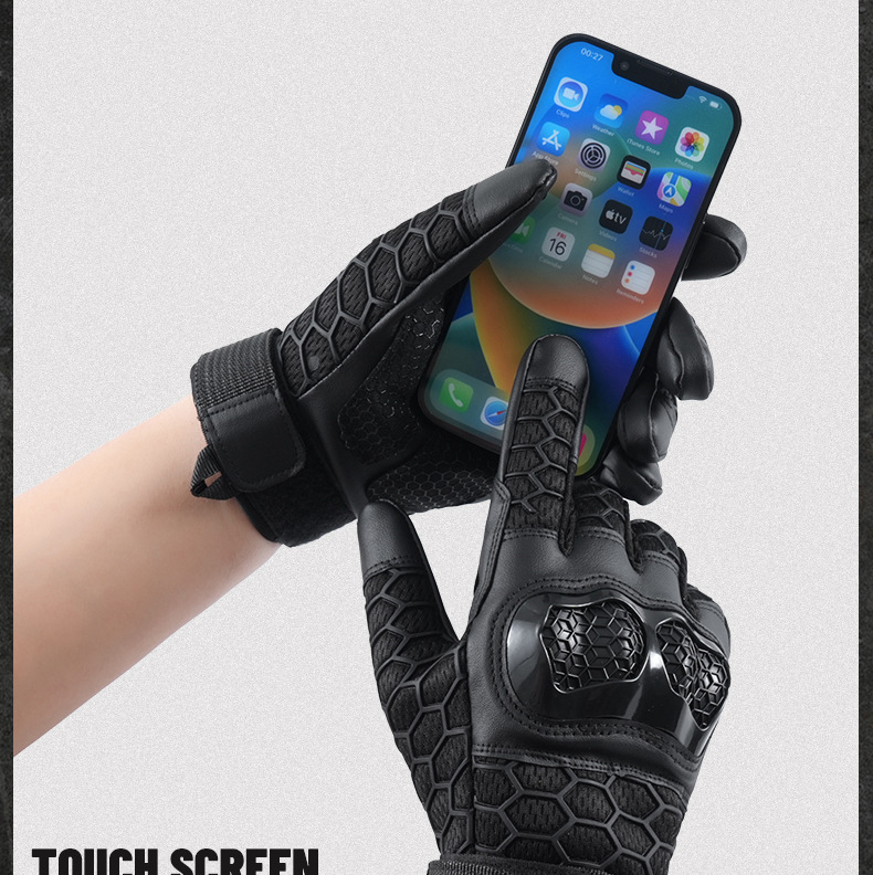 摩托车手套机车越野防摔关节防护耐磨防滑五指触屏战术骑行皮手套详情11