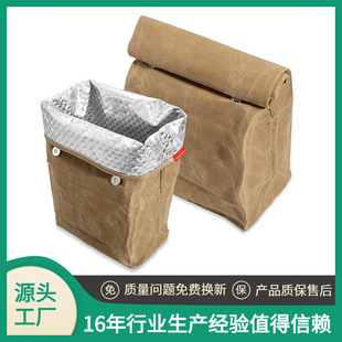 Waterproof and stain-resistant, reusable aluminum foil ice pack lunch box insulation bag, outdoor 8A oil wax canvas lunch insulation bag pic 11