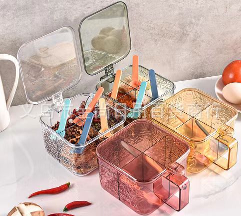 防潮密封调料盒厨房家用四格一体放盐味精佐料调味盒多功能调料罐详情1