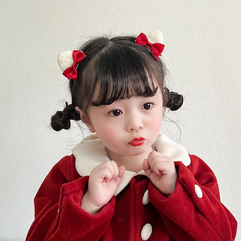 儿童红色貂绒发夹喜庆新年古风发饰女童宝宝春节汉服发卡少女头饰详情48