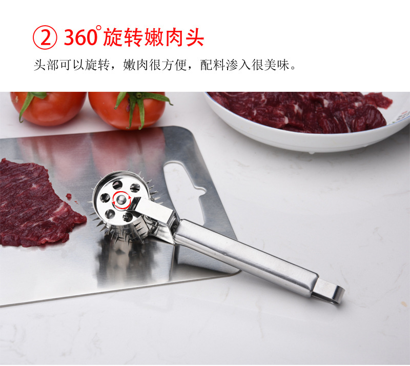 Stainless steel meat tenderizer, roller seasoning rod, rolling meat tenderizer, meat floss needle, meat press pic 6