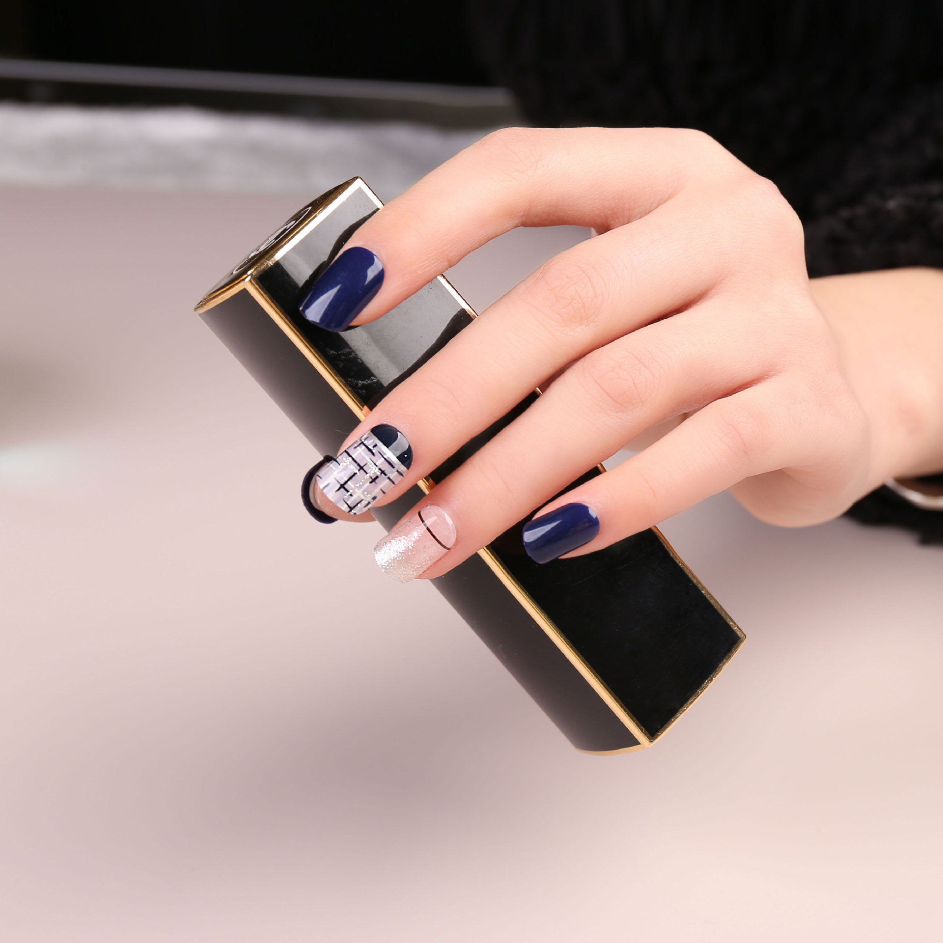 Handmade high-end Long Island iced tea nail art, short square head false nail patches, factory wholesale customization, exclusive for foreign trade pic 9