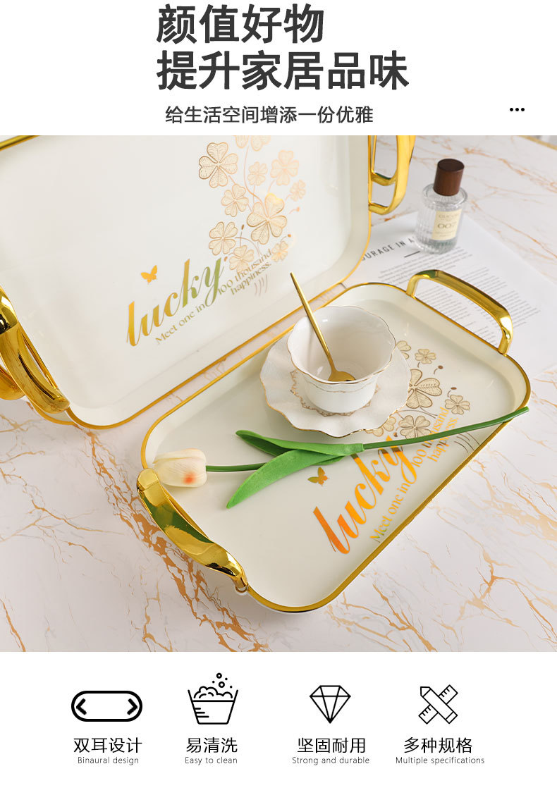 新款欧式镀金镭射印花长方形跨境托盘茶盘水果盘收纳盘详情6