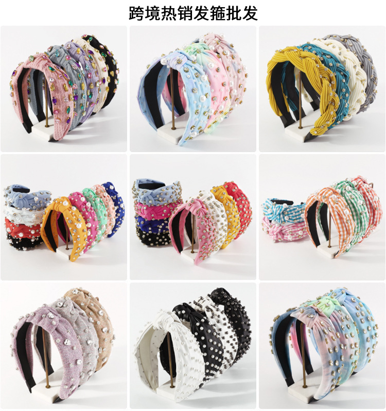 F5762 New European and American fashion hair accessories, fresh and elegant, floral cross fabric hair band, simple flower headband for women pic 1