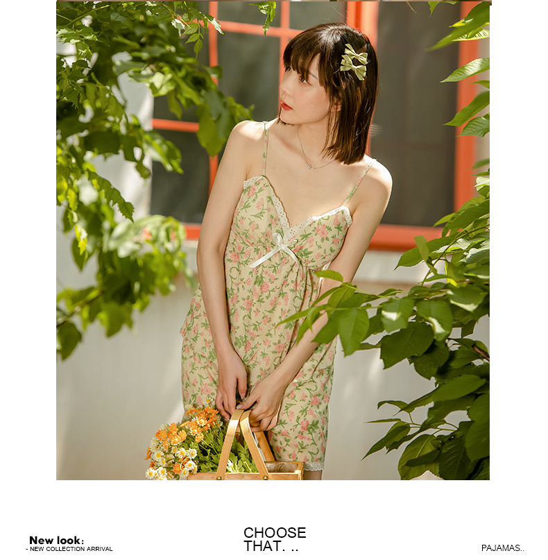 Summer fairy style pajamas for women, thin halter shorts set, Korean style Instagram cute and fresh floral home wear pic 18