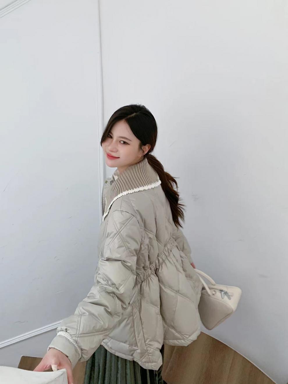 2022新款羽绒服女小香风短款韩版针织娃娃领时尚小个子冬外套潮详情29